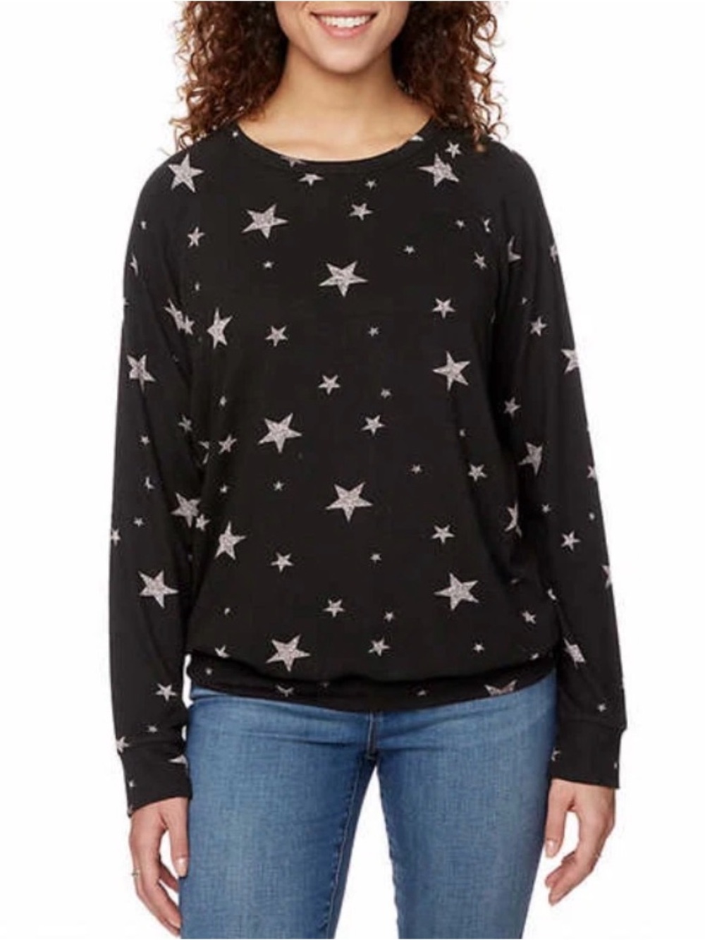Buffalo David Bitton Women's Soft Cozy Crewneck Sweatshirt SIZE XL Black W/Stars